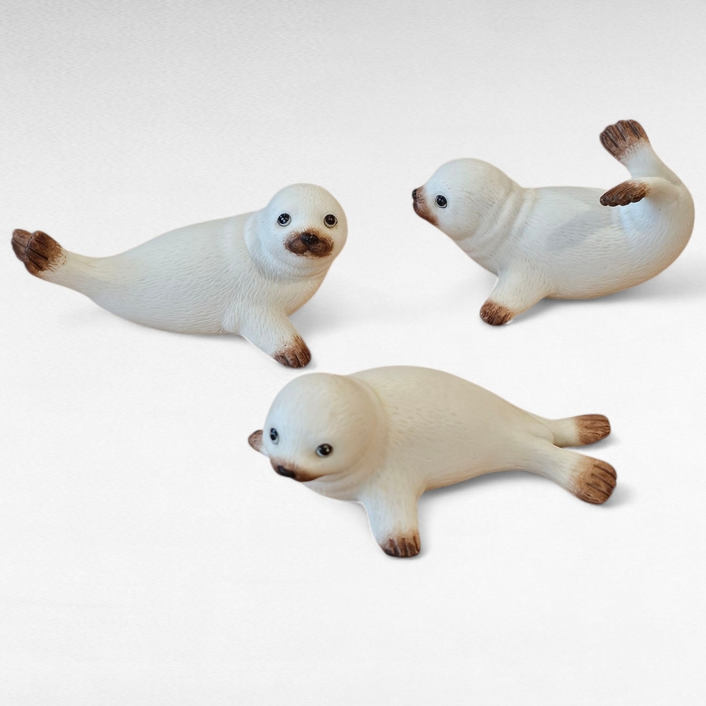 Homco 3 Vintage Porcelain Baby Seal Figurines #1439